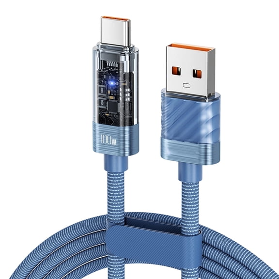 100W Quick Charging USB to USB C Cable with Power Cutoff Function Clear Aesthetic Design Aluminum PVC Data Cable