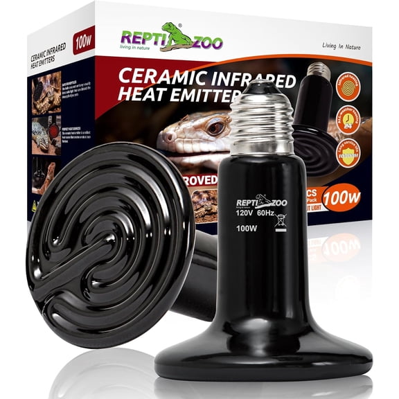 100W Reptile Heat Lamp 2Pack Ceramic Heat Emitter Night Heat Lamp Bulbs Reptile Terrarium Heat lamp Tank Heat Bulb for Turtle Bearded Dragon Gecko Lizard Snake Chicken E26