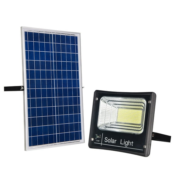100W Solar Flood Light Outdoor Dusk to Dawn with Remote Control 324 LEDs 5000 Lumen Lamp for Yard, Swimming Pool, Garage, Warehouse, Playground, Hotel, Farm, Arena