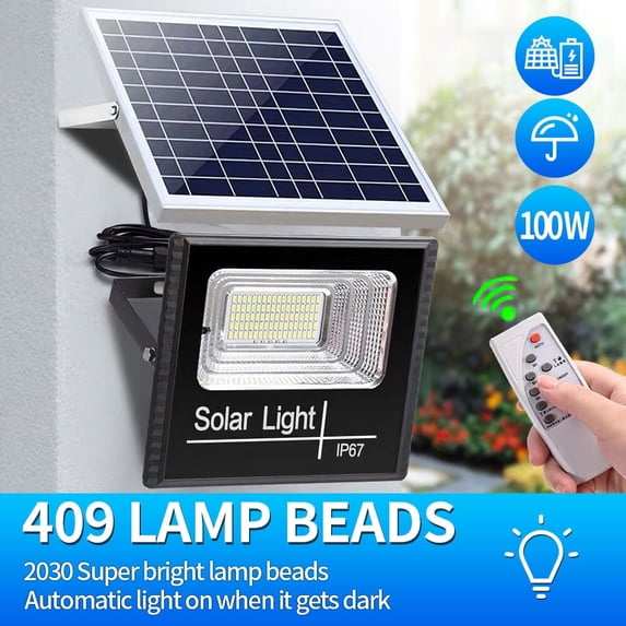100W Solar Lights,2PACK 409LED Solar Flood Light with Motion Sensor Remote Control,Dusk to Dawn,Waterproof Solar Powered Outdoor Lights for Patio Yard Garden