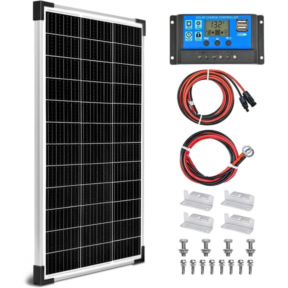 100W Solar Panel Kit 12V Monocrystalline, Maintainer | with 20A Solar Charge Controller +16.4Ft Extension Cables for RV Marine Boat Off Grid System