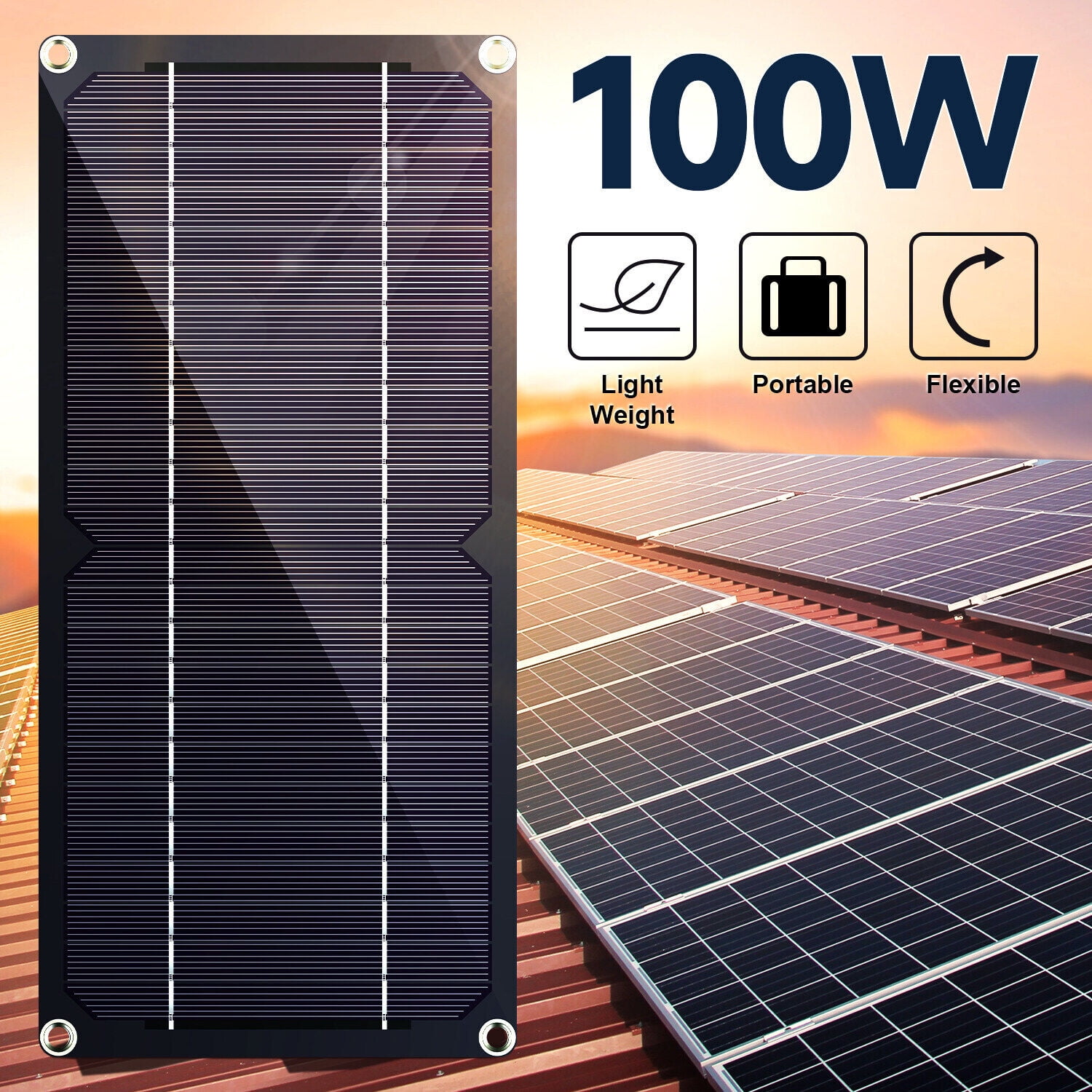 100W Solar Panel Trickle Charger Battery Maintainer with Car Charger