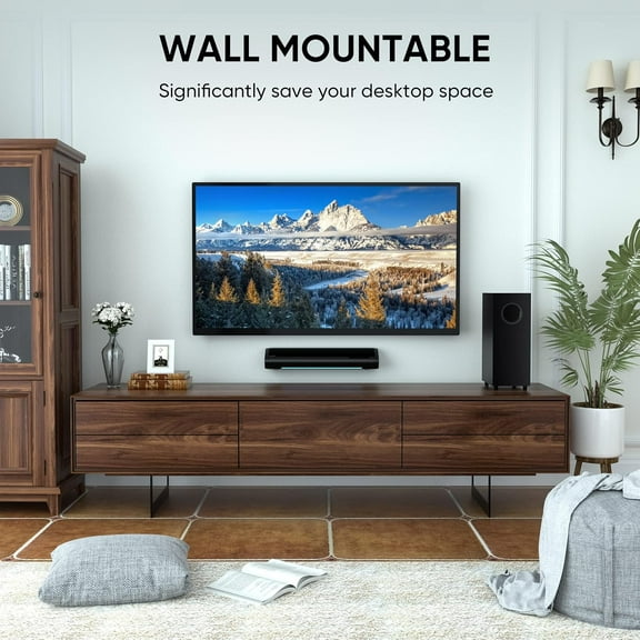 100W Sound Bar with Subwoofer, 2.1 Channel TV Speaker for Smart TV & PC, Deep Bass Surround Home Theater Sound System, Bluetooth/AUX/Optical, Wall Mount 17-Inch