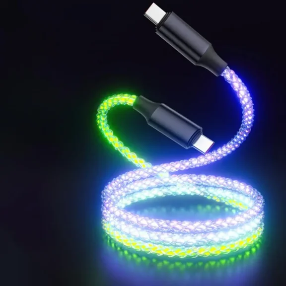 100W Type-C Fast Charging Data Cable, Multicolor LED RGB Light Gradient Data Transfer Cable, Durable Mobile Phone Accessories, Super Fast Charging, Data Sync Cable, Fast Charging Cords