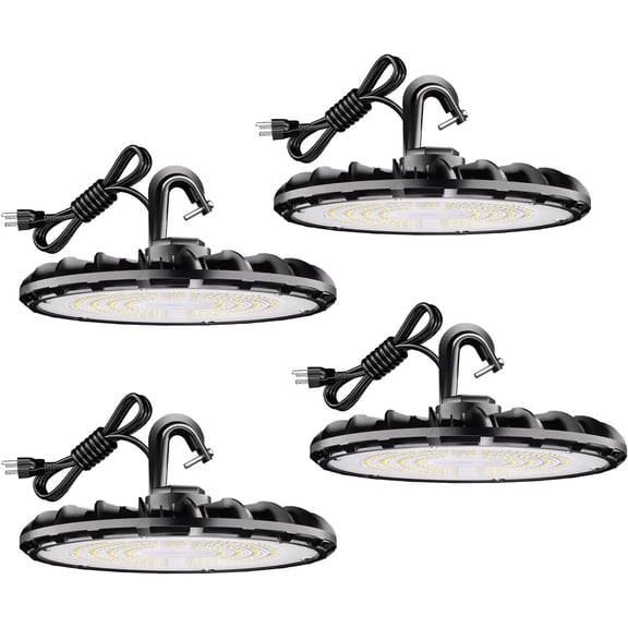 100W UFO LED Hih Bay Liht,  LED Shop Lihts with 13000LM, 5000K Commercial Bay Lihtin for Warehouse arae Workshop Factory, 5'  & Safety Rope, UL Listed 4 Pack