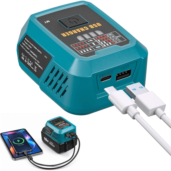 100W USB C Battery Charger Compatible with Bos*ch 18V Battery(Tool Only), Power Adapter Fast Charging Station with USB-A Port, Fast Charging Hub for Laptops Phones Tablets