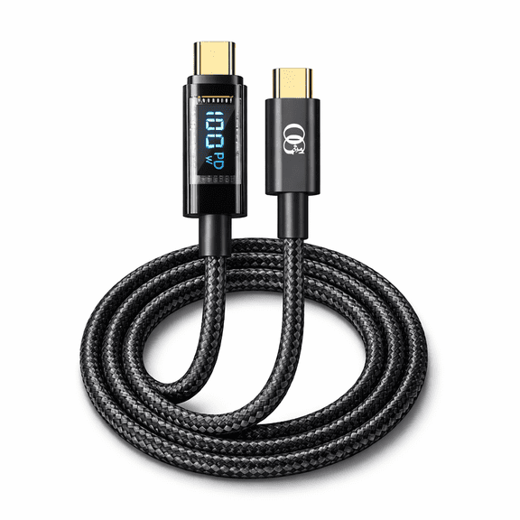 100W USB-C Cable with LED Power Display Fast Charging PD Cord for MacBook, iPhone 15, Samsung Galaxy Braided Type C Charger 6FT