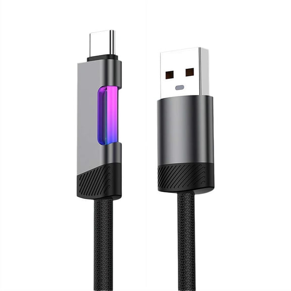 100W USB C Cable with RGB Light, 6.6ft Braided Fast Charging Cord, 6A High Current Charging