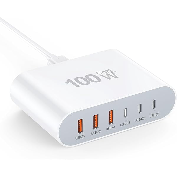 100W USB C Charger, 6 Port Charging Station for Apple Type C Fast Wall Charger USB Cable Block Compact Hub Adapter Plug Cube Brick for iPhone 15/14/13,Pro,iPad,AirPods4,Samsung Galaxy Ultra2 Watch10