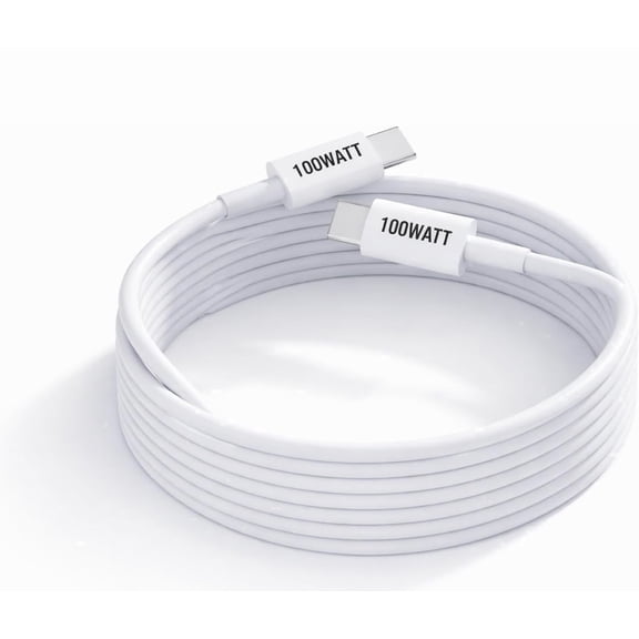 100W USB-C Cable 6FT, 5A PD Fast Charging Type-C Cable for Apple, Samsung, Google, Dell, HP & Lenovo Devices
