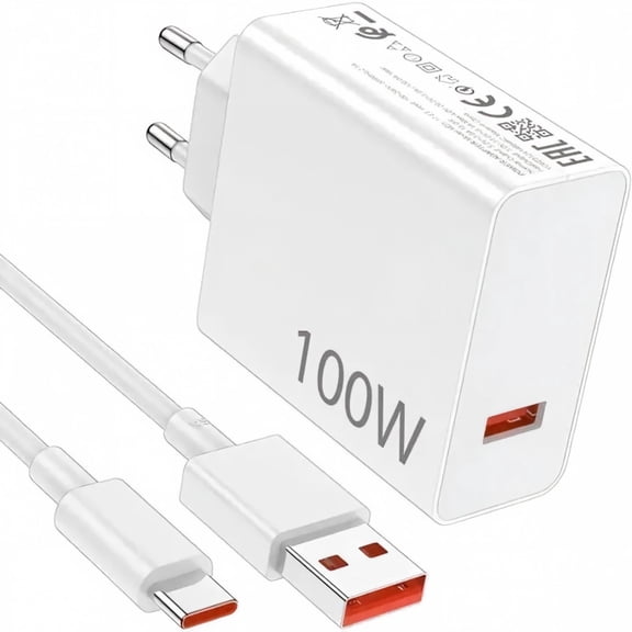 100W USB Fast Charger with 6A 1M USB-C Cable, Hypercharge Wall Charger Compatible with Xiaomi 15T Pro/15 Ultra/POCO X7 Pro, EU Plug Fast Charging Kit