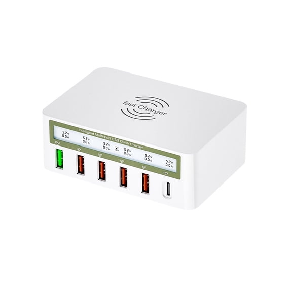 100W USB PD QC Charger Adapter Wireless Charger 6 Ports Fast Charging Station ,Safe and Efficient