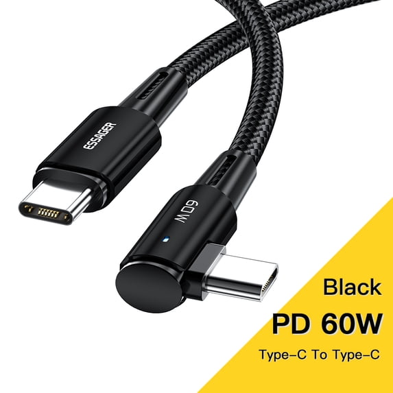 100W USB Type C To USB C Cable 90 Degree Angle For iPad MacBook Pro Xiaomi Samsung Huawei Fast Charging Type-C Date Wire Black 60W Cable 2m