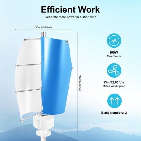 100W Vertical Axis Wind Turbine Generator 12V with Controller Home Windmill Kit for Home, Business