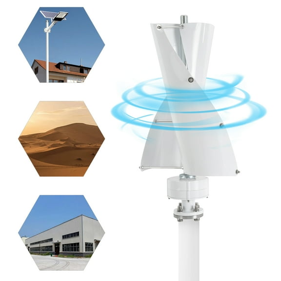 100W White Helical Wind Turbine- Low Wind Speed Efficient Generator,12V Vertical Axis Wind Turbine Generator with Controller,for Home, Business, Industrial Energy Supply