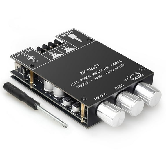 + 100W power amplifier board, equipped with TPA3116D2 chip, featuring Bluetooth and AUX input functions