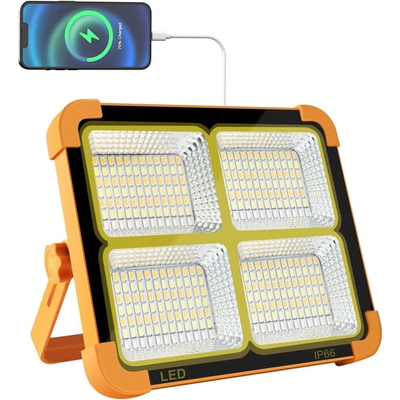 100W rechargeable LED floodlight, 10000lm portable work light with solar panel, 5 modes of outdoor light, used for camping, construction sites, garages, workshops