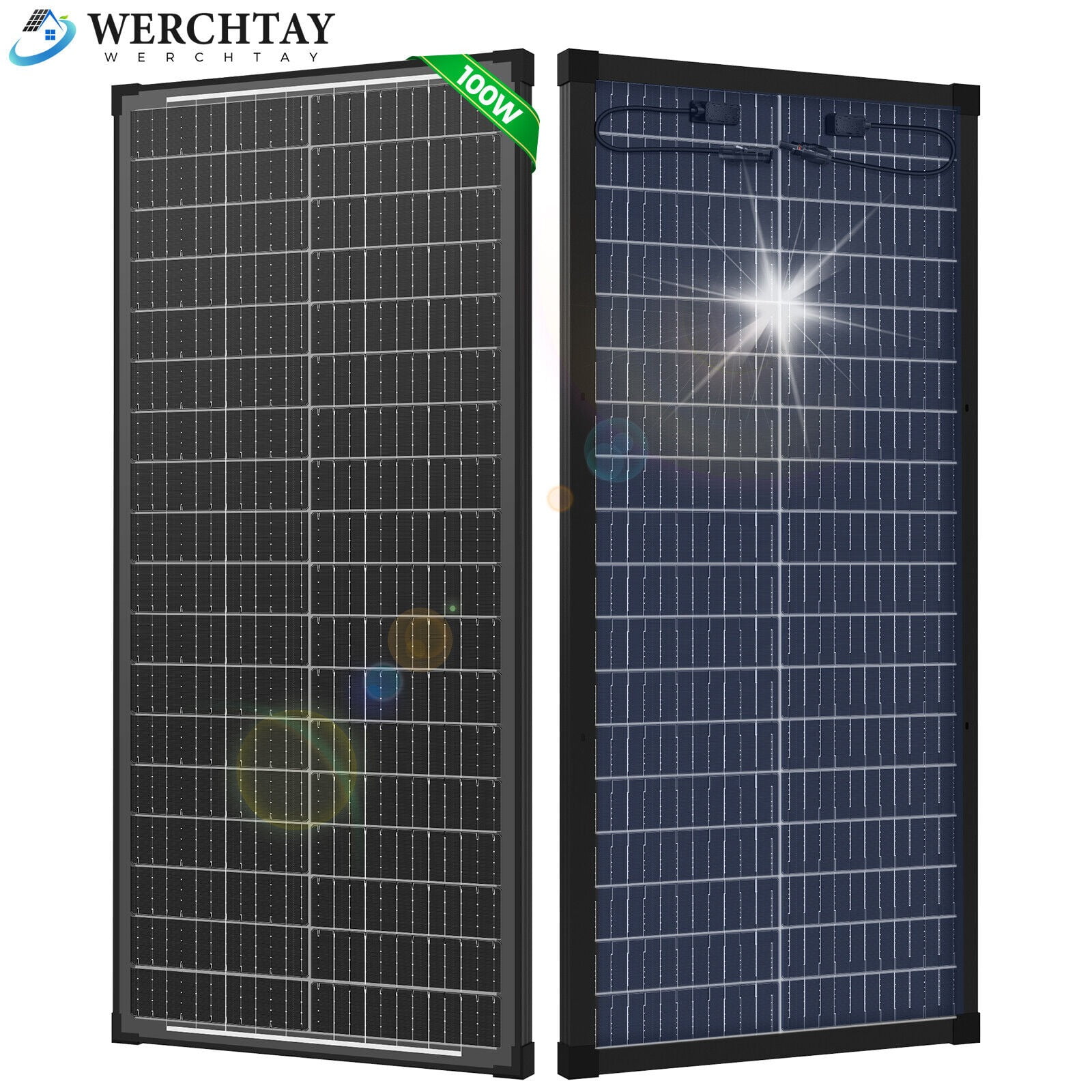 100Watt Bifacial Solar Panel 12V Mono Home PV Power Off-Grid Boat Power Werchtay.