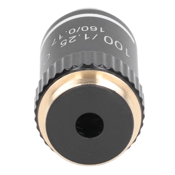100X 1.25NA Brass Microscope Objective Lens with Spring Protection, 20.2mm RMS Thread, Oil Immersion, 0.17mm Cover Glass, WD 0.13mm
