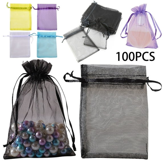 100X Yarn Bags (One Pack) 100Pcs Organza Bags Organza Gift Pouches Storage Bag for Jewelry Gifts Wedding Candy 3.5X2.5In Home Textile Storage