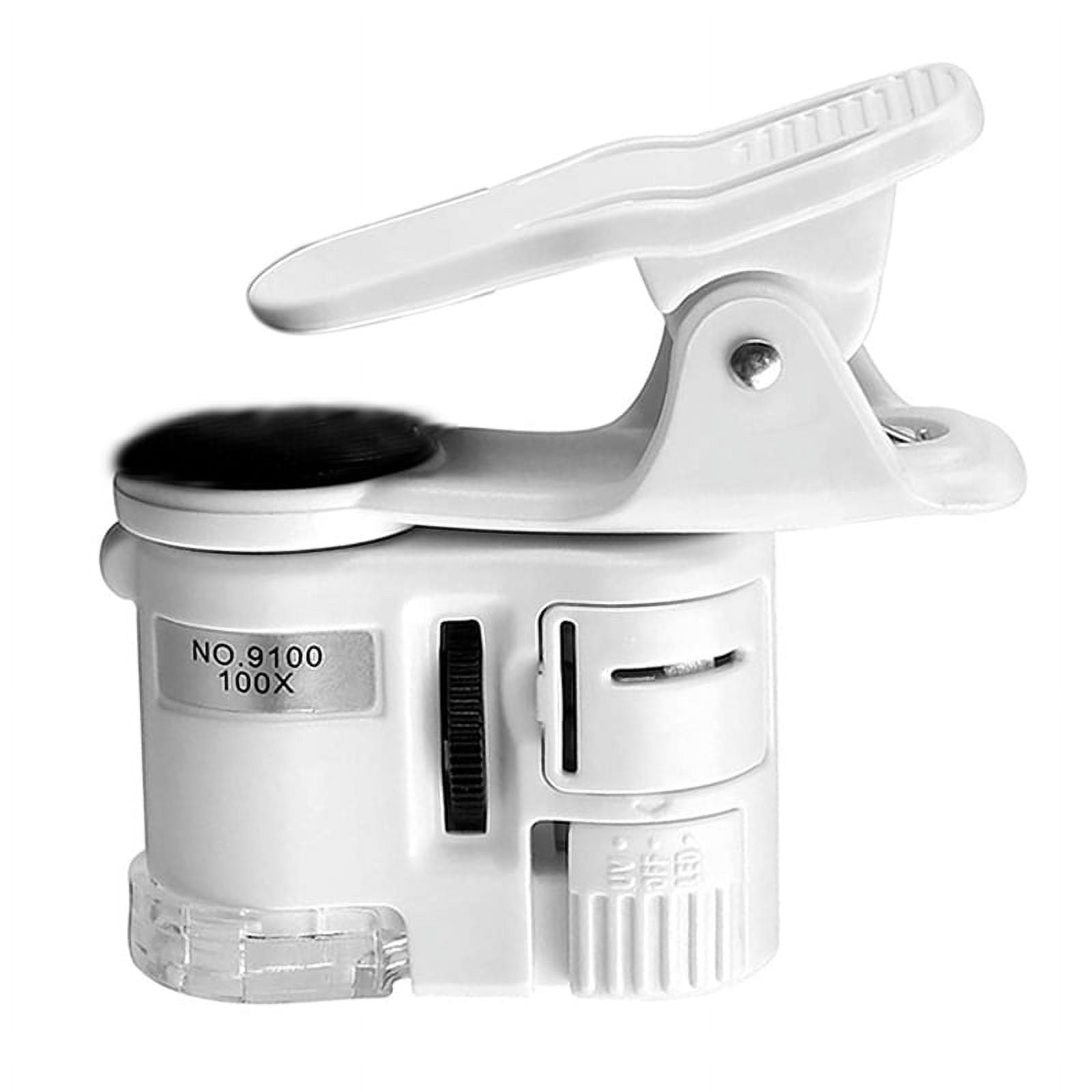 100X Zoom Clip-on Microscope with LED Light, Portable Magnifier Loupe Pocket Magnifying Lens Glass