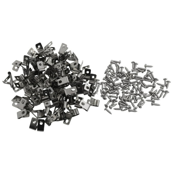 100XStainless Steel Wire Fence Wire Clips Cable Clamps with Screw Mounting Clips