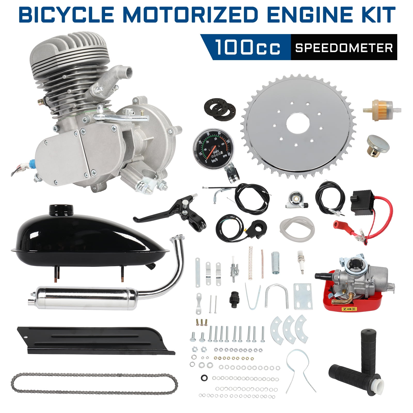 100cc 2.8kW Bicycle Engine Kit with 50km h Top Speed and Meter Silver