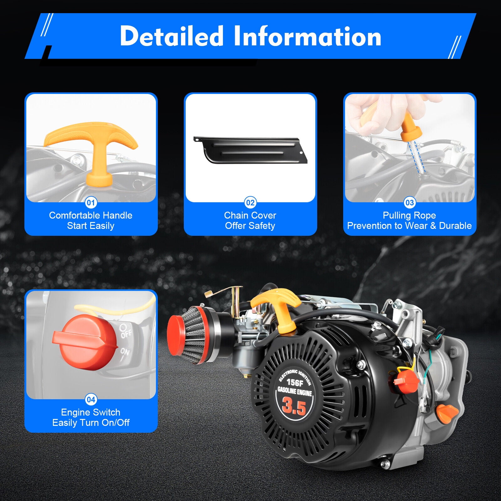 100cc 3HP Motorized Bicycle Engine 4 Stroke Gas Petrol Bike Modified Kit w/ Belt