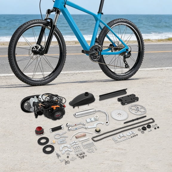 100cc 4-Stroke Bicycle Engine Kit, 3HP Gas Motorized Bike Conversion Kit with Recoil Start, OHV Forced Air Cooling Single Cylinder Gasoline Motor Kit with Fuel Tank, Chain