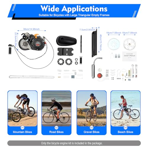 100cc Bicycle Motor Kit, 4-Stroke Bicycle Gasoline Engine Motor, Motorized Bicycle Kit with Double Belt Drive & Air-Cooling, Bike Engine Kit for Bikes (with Belt)