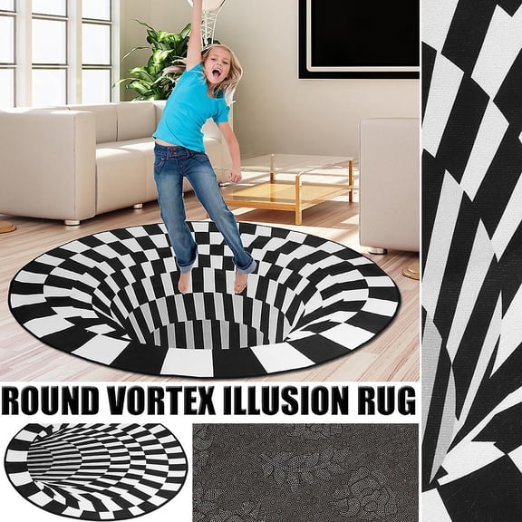 100cm 3d Round Vortex Illusion Rug Anti-slip Bottomless Carpet Floor Mat Living Room