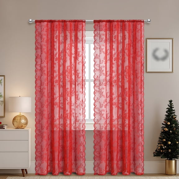 100cm x 150cm French Lace Window Curtain, Semi-Sheer Lace Panel With Rod Pocket, Elegant Living Room Bedroom Window Treatment