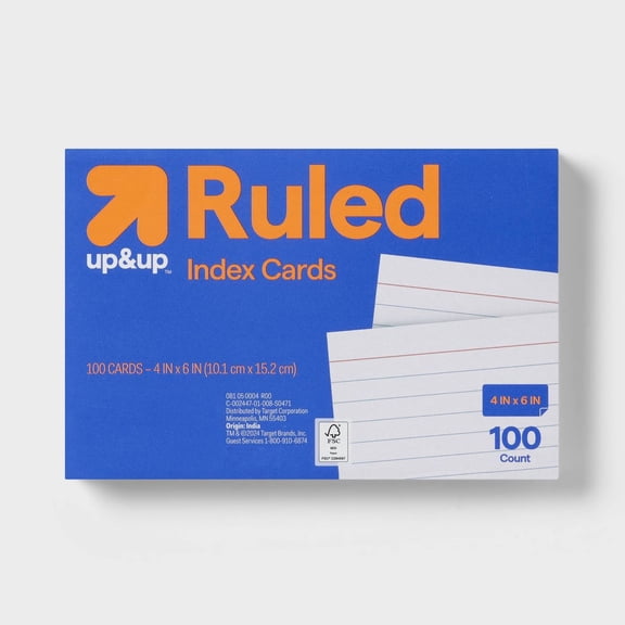 100ct 4" x 6" Ruled Index Cards White  College Rule, Uncoated, 72 lb, Paper Basics, 4x6 Note Card Size