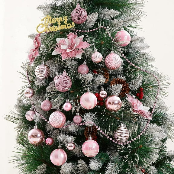 100ct Christmas Balls Tree Ornaments, Shatterproof Christmas Decorations Set with Reusable Hand-Held Gift Package for Holiday Xmas Tree Decor (Pink)