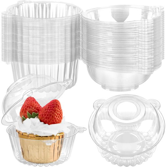 100ct Cupcake Holders Individual Cupcake Containers, Disposable Clear Plastic Single Cupcake Carrier with Dome Lid for Dessert To-Go, Muffin, Cheesecake, Pastries