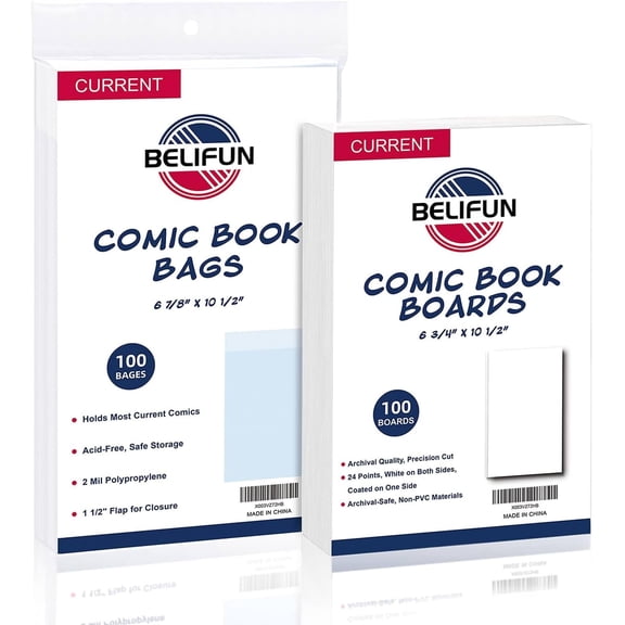 100ct Current Comic Bags and Boards - Reusable Boards, Bags 1 1/2" Flap, Clear Protector