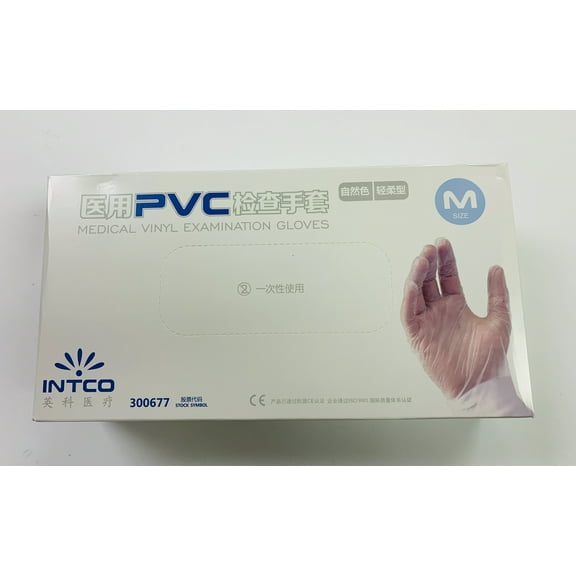 100ct INTCO Medical Vinyl PVC Exam Gloves, CE Approved, Medium (M)