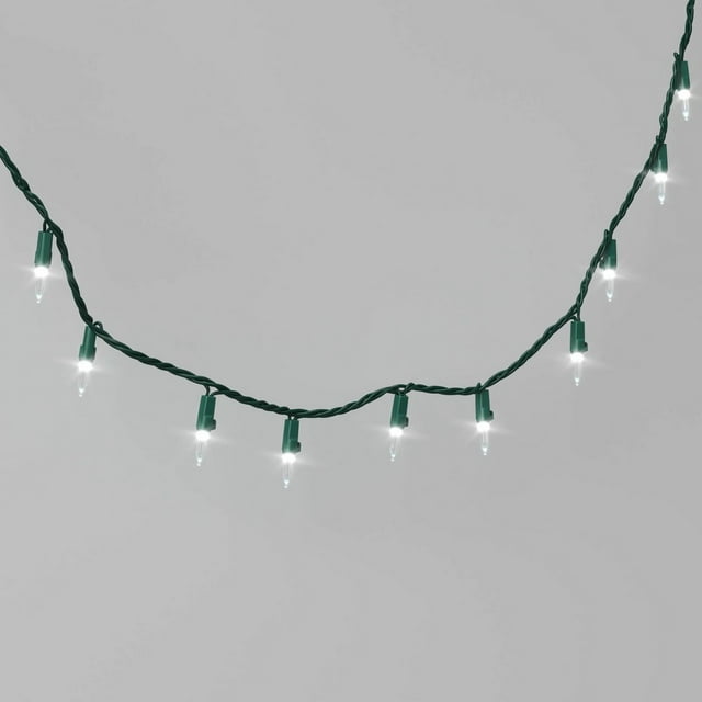 100ct LED Smooth Mini Christmas String Lights Warm White with Green