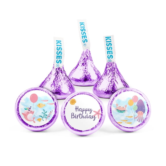 90pcs Mermaid Birthday Candy Party Favors Hershey's Kisses Milk Chocolate (90 Candies + 1 Sheet Stickers) by Just Candy - Assembly Required