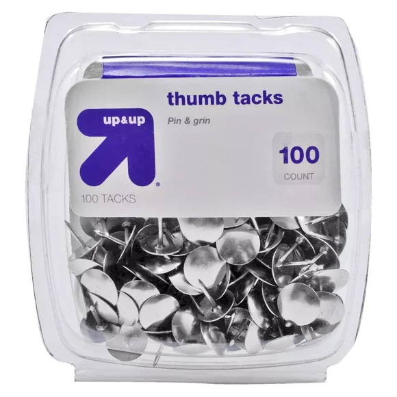 100ct Thumb Tacks Silver: Metal Push Pins for Wall, Office & Art, 0.054" Height, 0.392" Width, 100 Pack