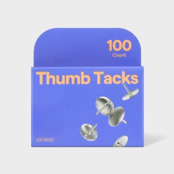 100ct Thumb Tacks Silver Metal Push Pins for Wall, Office & Art, 0.054" Height, 0.392" Width, 100 Pack