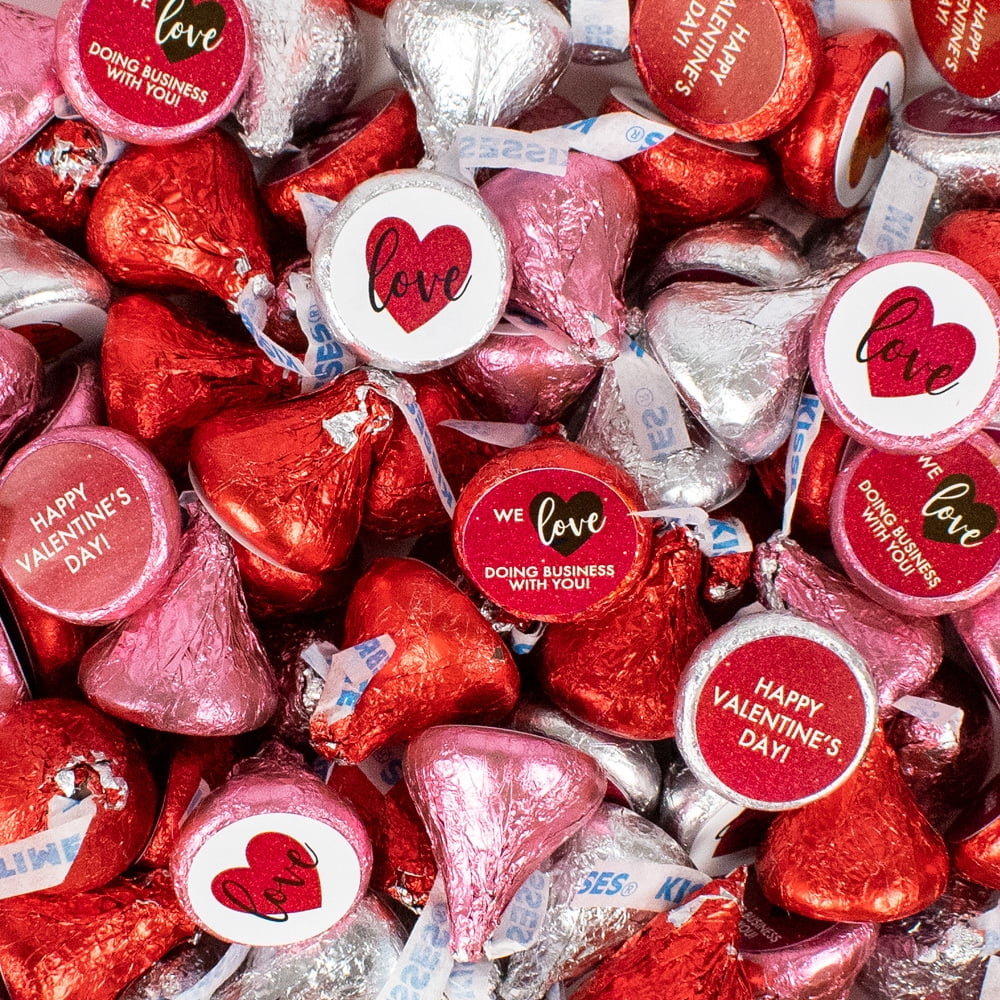 100ct  Valentine Candy Kisses Chocolate with Stickers (1lb Approx. 100 pcs) - No Assembly Required
