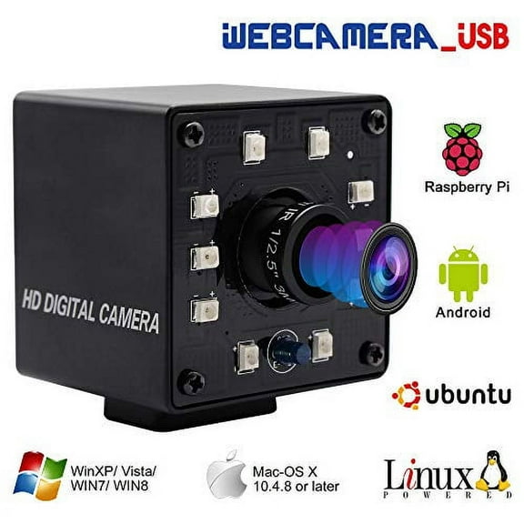 100fps Night Vision USB Camera 1/2.7" CMOS OV2710 Web Cam Full HD 1080P USB with Camera Mini Infrared USB2.0 Webcam with IR Cut and 10pcs Led Board,Webcamera with 3.6mm Lens for Android Wind