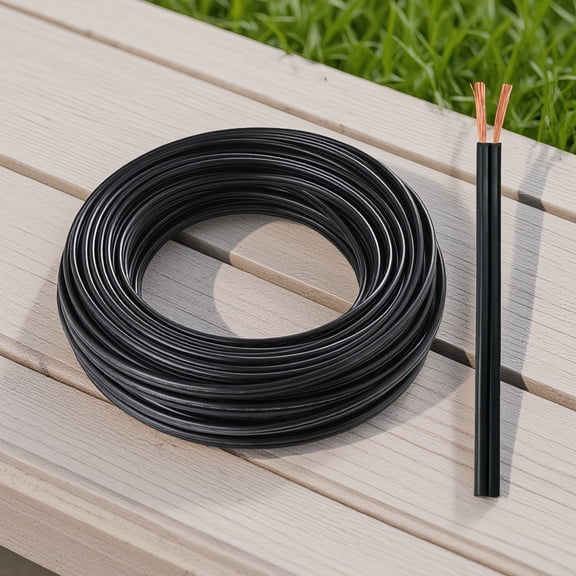 100ft 14 Gauge 2 Conductor Low Landscape Wire, Direct Burial Outdoor Lighting Cable, Black