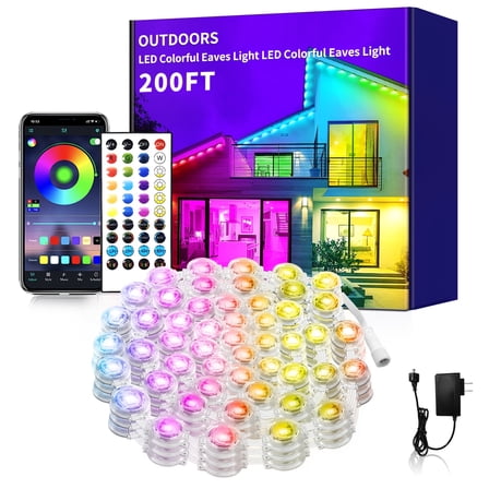 100ft/150ft/200ft RGB Permanent Outdoor Eave Lights - IP67 Waterproof Scene Modes, Outdoor Decor Lighting for Garden, House, Party & Eaves Decoration