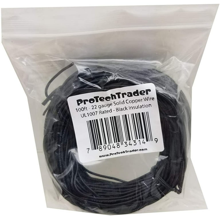 100ft 22 AWG Solid Copper Wire - UL1007 Rated with Black PVC
