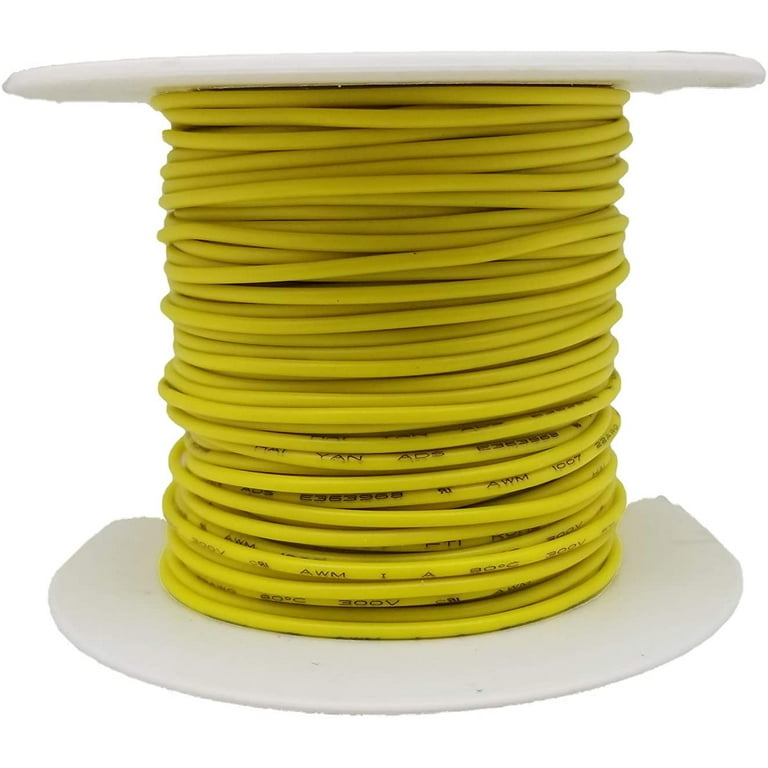 100ft 22 Gauge Solid Copper Wire Spool - UL1007 Rated Yellow PVC