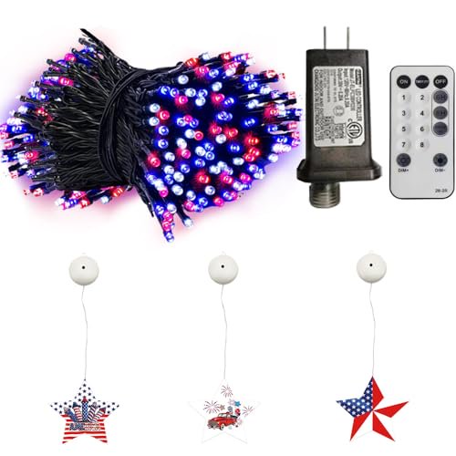 100ft 300 LED String Lights with 3pcs Windows Lights 4th of July Red