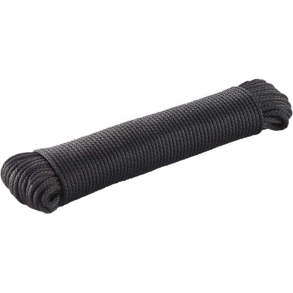 100ft Black UV Resistant Braided Polyester Rope, 1/8 Inch Thick Cord, Heavy Duty Marine Rope for Camping, Boating, Clothesline, Flag Line, Gardening, DIY, Mower, Chainsaw & Generator Pull Cord