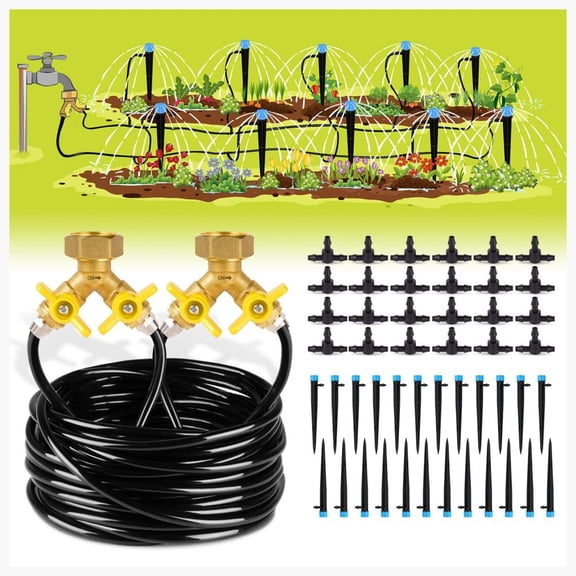 100ft DIY Drip Irrigation Kit with Adjustable Emitters